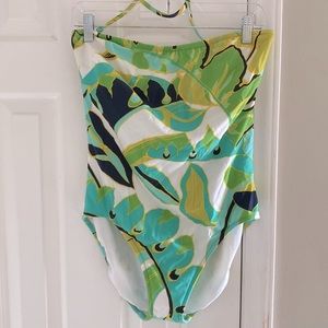 JCREW SWIM, size 14, multicolor swimsuit, strapless one-piece, removable strap.